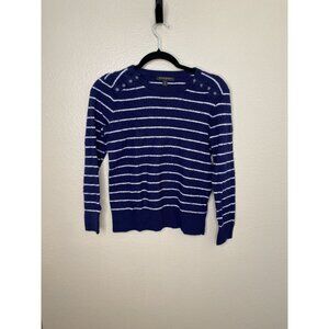 Banana Republic Womens Blue Striped Sweater Medium Button Detail Crewneck Knit‎